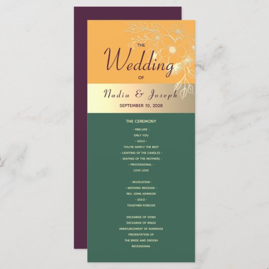 Jewel Tones Wedding Program Programm (Vorne/Hinten)