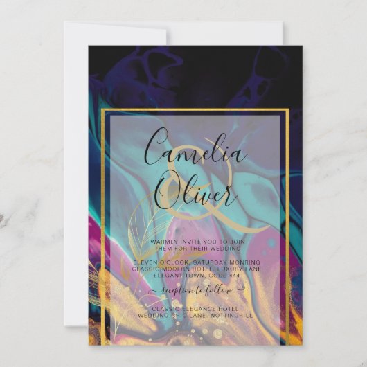 Jewel Tones WEDING INK Plum Lila Aquamarin Navy Go Einladung (Vorderseite)