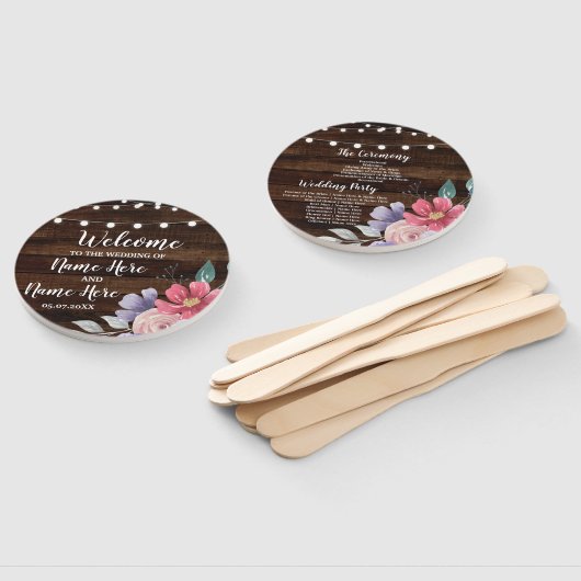 Jewel Wood Floral Wedding Program Blume Fan Fächer (Non-assembled)