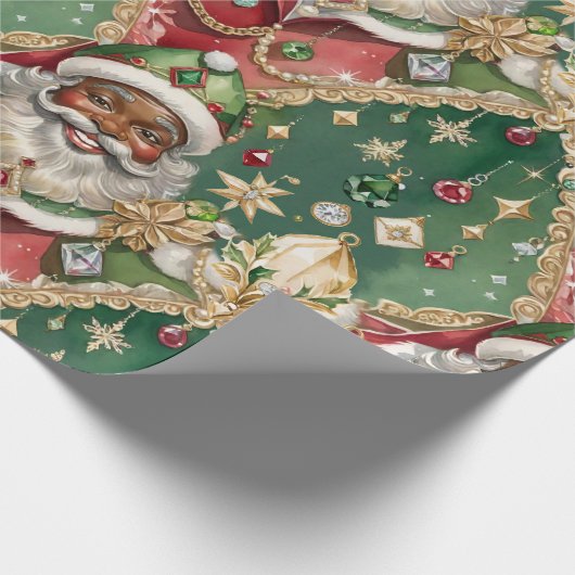 Jewele Black Santa Watercolor Weihnachten Geschenkpapier (Ecke)