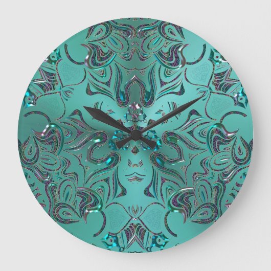 Jeweled Aquamarin Mandala Große Wanduhr (Vorderseite)