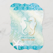Jeweled Damask Seepferd Starfish Beach Wedding Einladung (Vorne/Hinten)