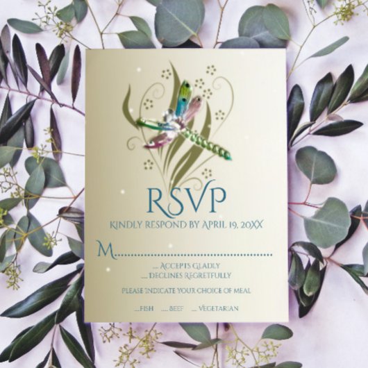 Jeweled Dragonfly Wedding RSVP Card