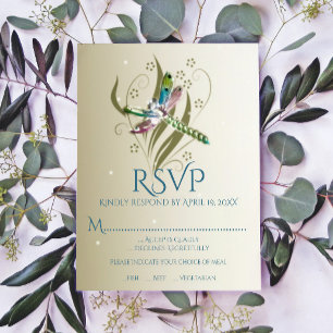 Jeweled Dragonfly Wedding RSVP Card Karte