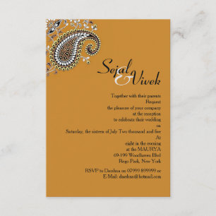 Jeweled Gold Silver Paisley Hindu Wedding Insert Einladung
