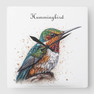 Jeweled Hummingbird Serenade Quadratische Wanduhr
