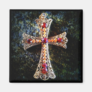 JEWELED KREUZ AUF SAMT-BLICK-HINTERGRUND MAGNET