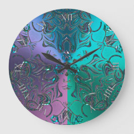 Jeweled Mandala Cool Hued Metallic Gradient Große Wanduhr