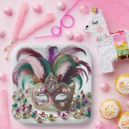 Jeweled Mardi Gras Mask Pappteller (Party)