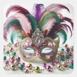 Jeweled Mardi Gras Mask Quadratischer Aufkleber