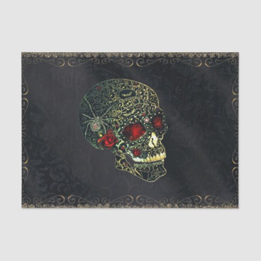 Jeweled Spider Skull & Rose Glam Gothic Party Seidenpapier (Vorderseite)