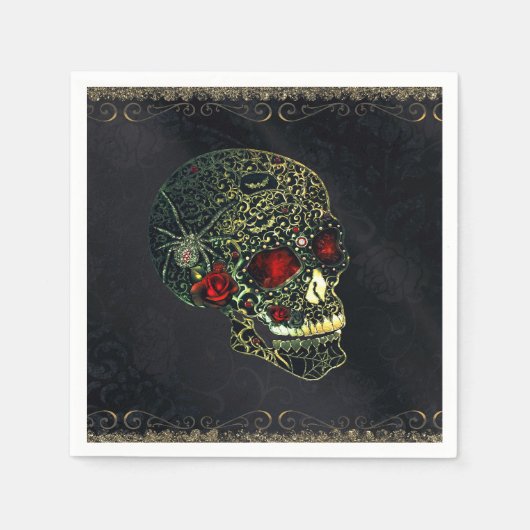 Jeweled Spider Skull & Rose Glam Gothic Party Serviette (Vorderseite)