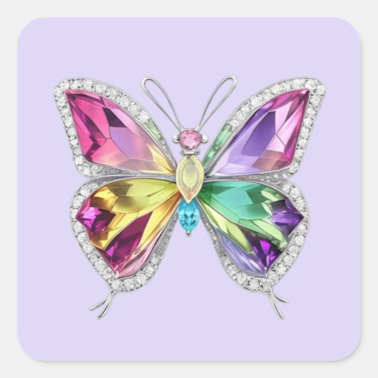 Jewelen Rainbow Crystal Butterfly Quadratischer Aufkleber (Vorderseite)