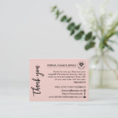 Jewelry Care White Chic Script Pink Thank You Card Visitenkarte (Stehend Vorderseite)