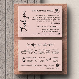 Jewelry Care White Chic Script Pink Thank You Card Visitenkarte