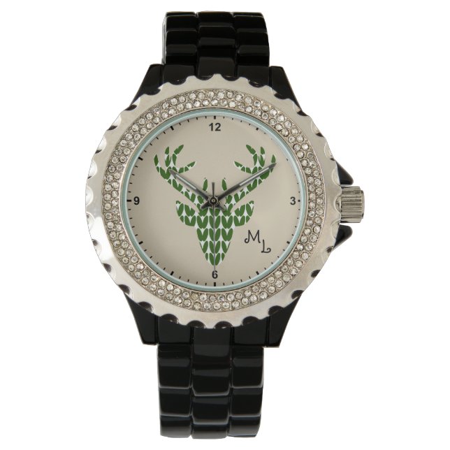 Jewelry Deer Head Hunter Geschenk Idee Elfenbeincr Armbanduhr (Vorderseite)