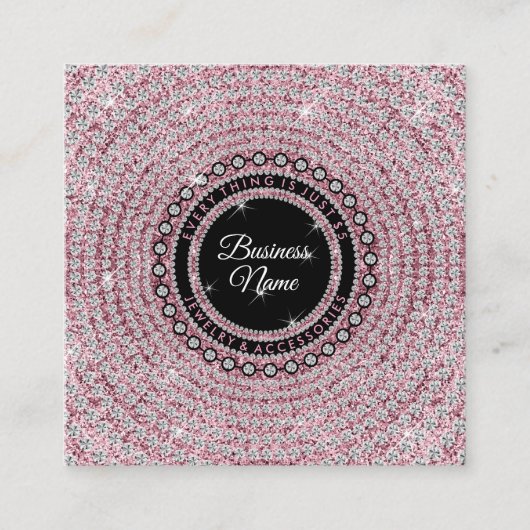 Jewelry Diamond Circle Pink Glitz Bling Elegant Quadratische Visitenkarte (Vorderseite)