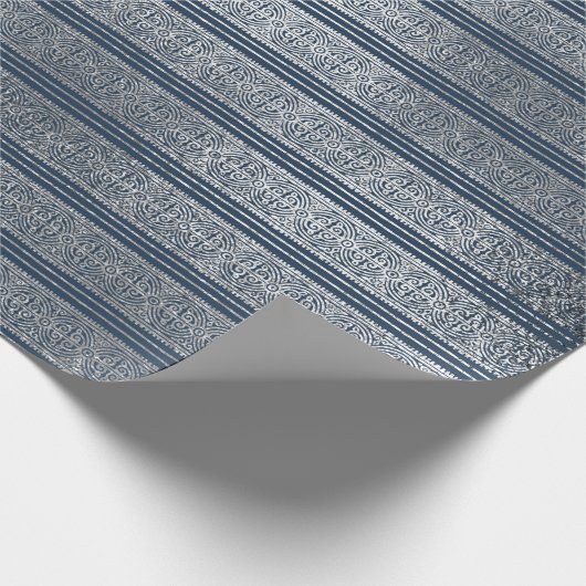 Jewelry keltic Ornament Stripes Blue Navy Silver Geschenkpapier (Ecke)