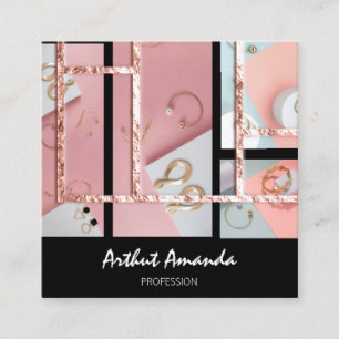 Jewelry Luxury Gold Pearl Rose Rosa Rahmen Mode Quadratische Visitenkarte