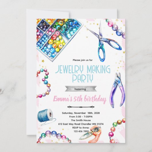 Jewelry Making Party Birthday Invitation Einladung (Vorderseite)