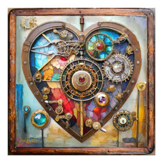 Jewels And Stained Glass Heart Steampunk Series Fotodruck