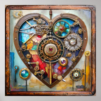 Jewels And Stained Glass Heart Steampunk Series Poster