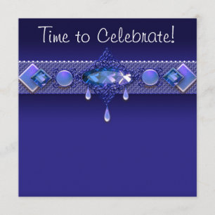 Jewels Royal Navy Blue Womans Birthday Party Einladung