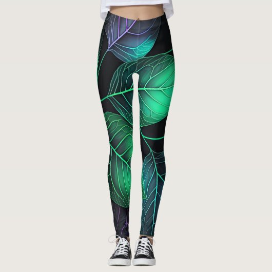 Jeweltone Blätter Leggings (Vorderseite)