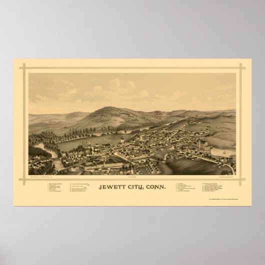 Jewett City, CT Panoramic Map - 1889 Poster (Vorne)