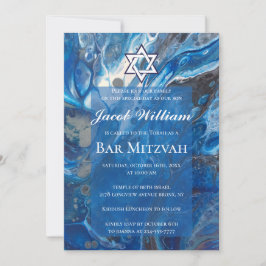 Jewish Bar Mitzvah Blue Fluid Art Einladung