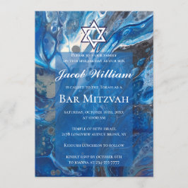 Jewish Bar Mitzvah Blue Fluid Art Einladung