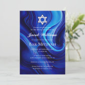 Jewish Bar Mitzvah Blue Fluid Art Einladung (Stehend Vorderseite)