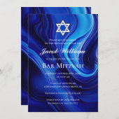 Jewish Bar Mitzvah Blue Fluid Art Einladung (Vorne/Hinten)