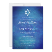 Jewish Bar Mitzvah Blue Watercolor Einladung