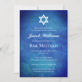 Jewish Bar Mitzvah Blue Watercolor Einladung