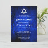 Jewish Bar Mitzvah Blue Watercolor Einladung (Stehend Vorderseite)