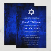 Jewish Bar Mitzvah Blue Watercolor Einladung (Vorne/Hinten)