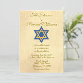 Jewish Blue und Gold Star von David Wedding Einladung (Stehend Vorderseite)