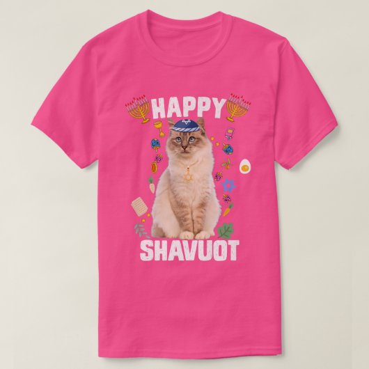Jewish Cat kippah Happy Shavuot Matzah Shavuot Hol T-Shirt (Design vorne)