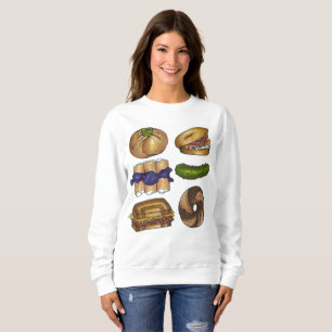 Jewish Deli Foods Bagel Blintz Pickle Sweatshirt