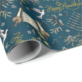 Jewish Happy Hanukkah Menorah Navy Blue Geschenkpapier (Rolleneckpunkt)