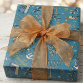 Jewish Happy Hanukkah Menorah & Olive Branches Geschenkpapier