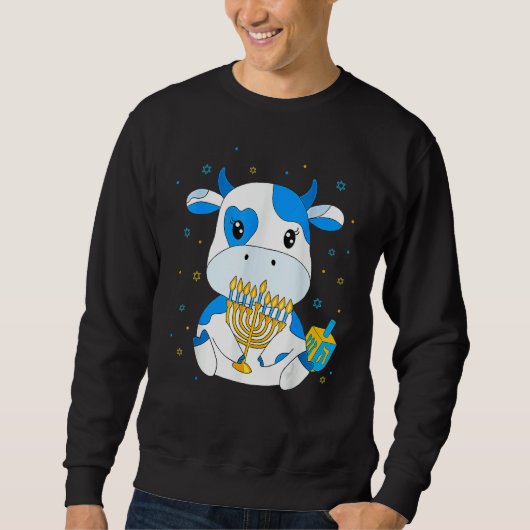 Jewish Milk Cow Hanukkah Decorations Menorah Dreid Sweatshirt (Vorderseite)