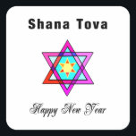 Jewish Star Shana Tova Quadratischer Aufkleber<br><div class="desc">Shana Tova Jewish Star besticht durch einen hebräischen Glasstar aus David und einen sonnigen Gruß für ein glückliches Neues Jahr.</div>