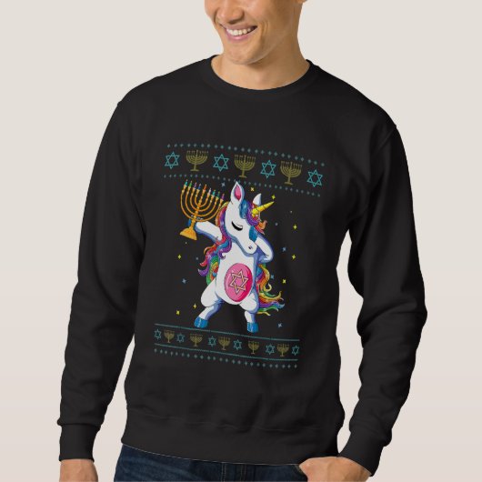 Jewnicorn Hanukkah Unicorn Ugly Christmas Pjs Sweatshirt (Vorderseite)