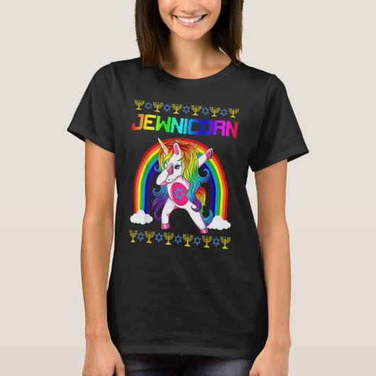 Jewnicorn Ugly Hanukkah Sweater Dabbing Unicorn Ch T-Shirt (Vorderseite)
