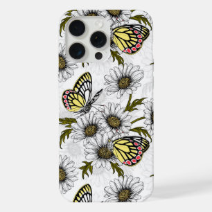 Jezebel-Schmetterlinge und Gänseblümchen auf Weiß iPhone 15 Pro Max Hülle