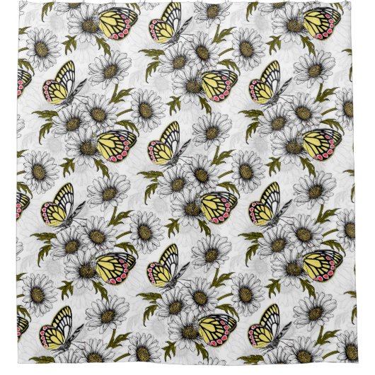 Jezebel-Schmetterlinge und weiße Blume Duschvorhang (Vorderseite)