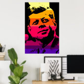 JFK John F. Kennedy Red Yellow Violet Pop Art Poster (Heimbüro)