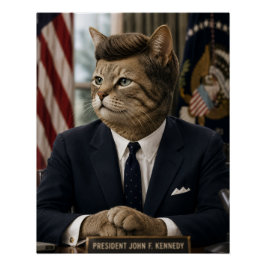 JFK Katzenporträt | Lustige präsidentielle Katzenk Poster